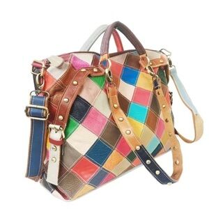 Patchwork multi slouchy oversized top handle hobo multi carry options